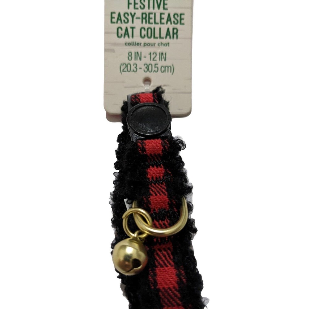 3/$20 PetSmart Easy Release Cat Collar Red Buffalo Check Pattern Faux Sherpa New